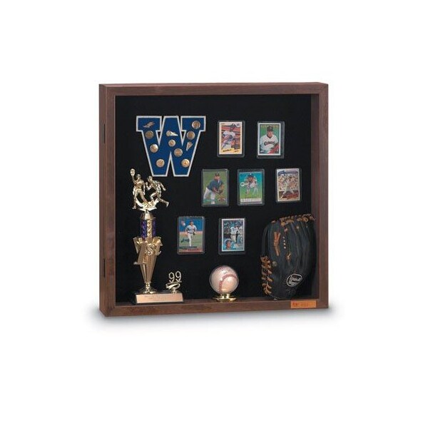 Wood Framed 4" Display Case, 24"x24", Waln, UVMCS2424-WALNUT-MEDGRY